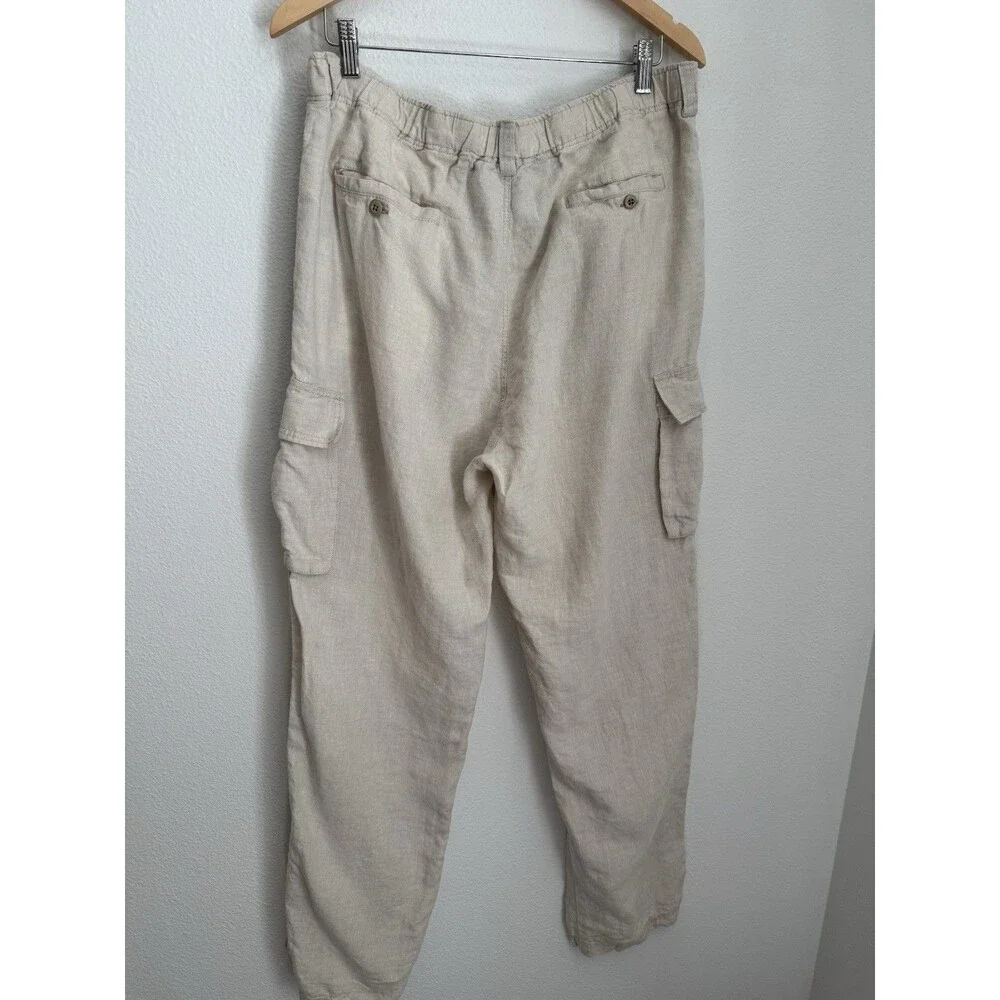 Men’s Tommy Bahama Relax 100% Linen Drawstring Cargo Beige Pants Size L 34x33